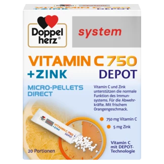 Abbildung der Produktverpackung Doppelherz system VITAMIN C 750 DEPOT Frontansicht